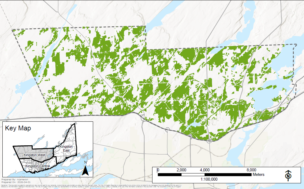 Map showing applicable woodland zones in Kingston West area