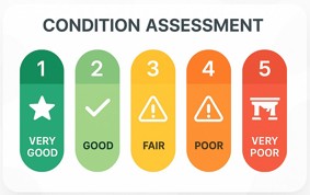 Condition assessment scale, 1 being very good and 5 being very poor.