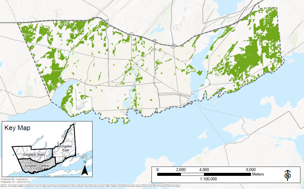 Map showing applicable woodland zones in Kingston Central area