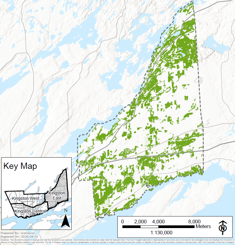 Map showing applicable woodland zones in Kingston East area