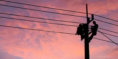 Workers working on a powerline