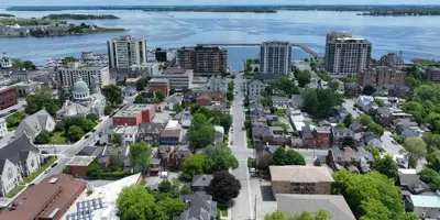 Aerial view of the downtown area in Kingston