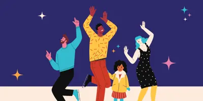 K-Town Countdown with illustrations of people celebrating